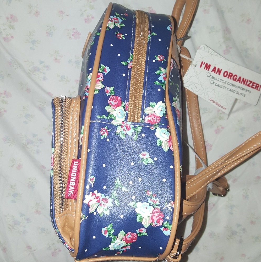 Floral with white dots navy mini backpack purse - Picture 3 of 4